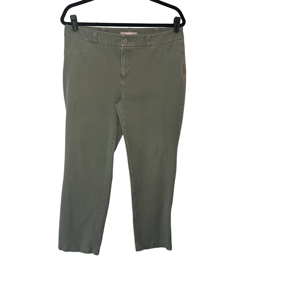 Chico's women's army green straight leg pants Size 1 Medium 8